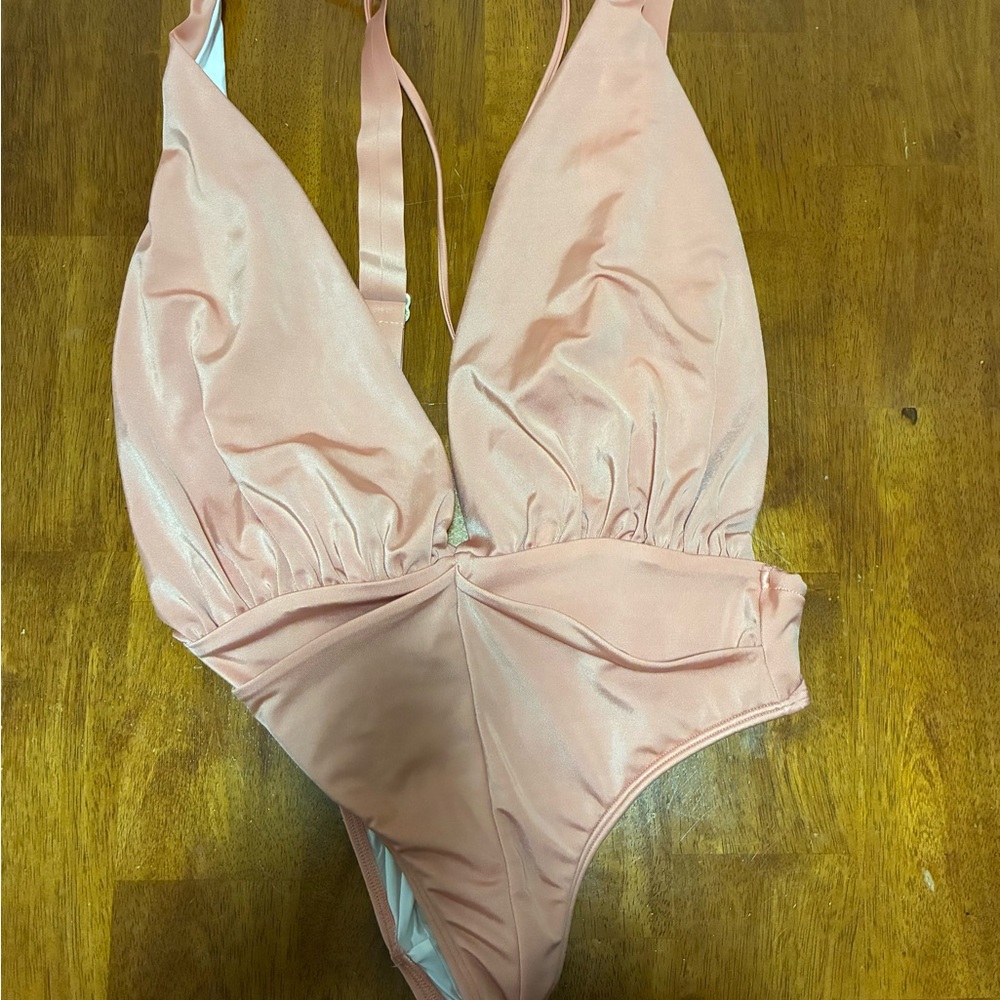 Blush Pink One-Piece Swimwear with Plunge